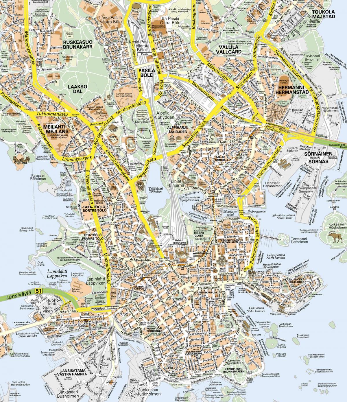 Plan du centre ville de Helsinki