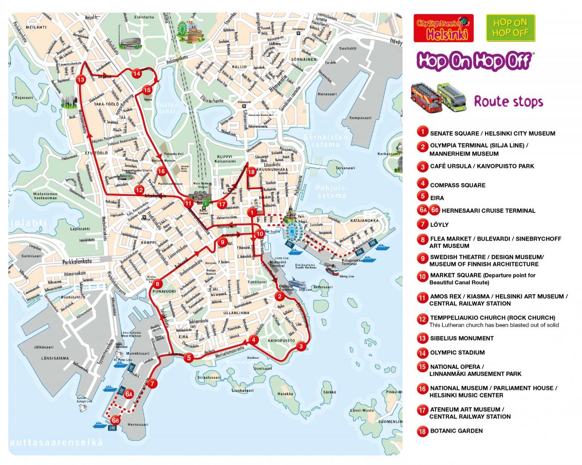 Plan du Hop On Hop Off bus tours de Helsinki