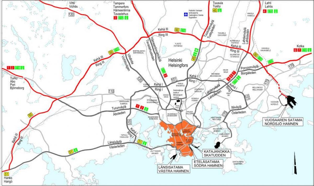 Plan des routes de Helsinki