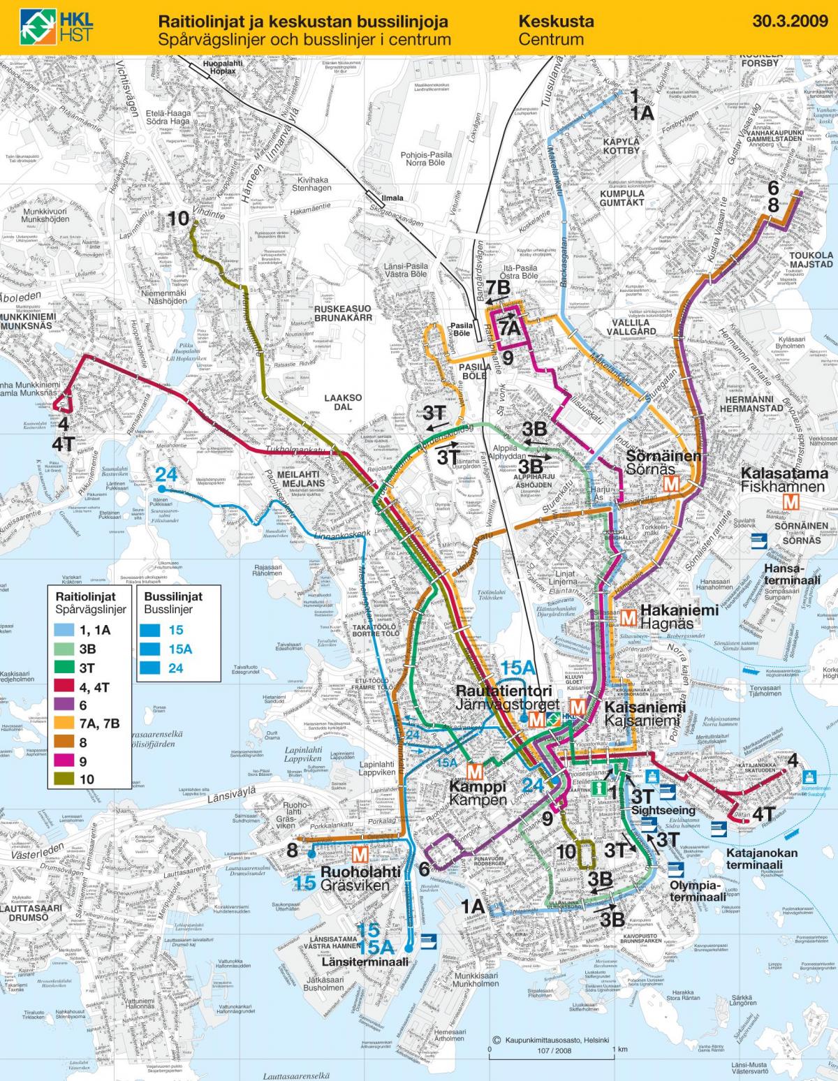 Plan des transports publics de Helsinki
